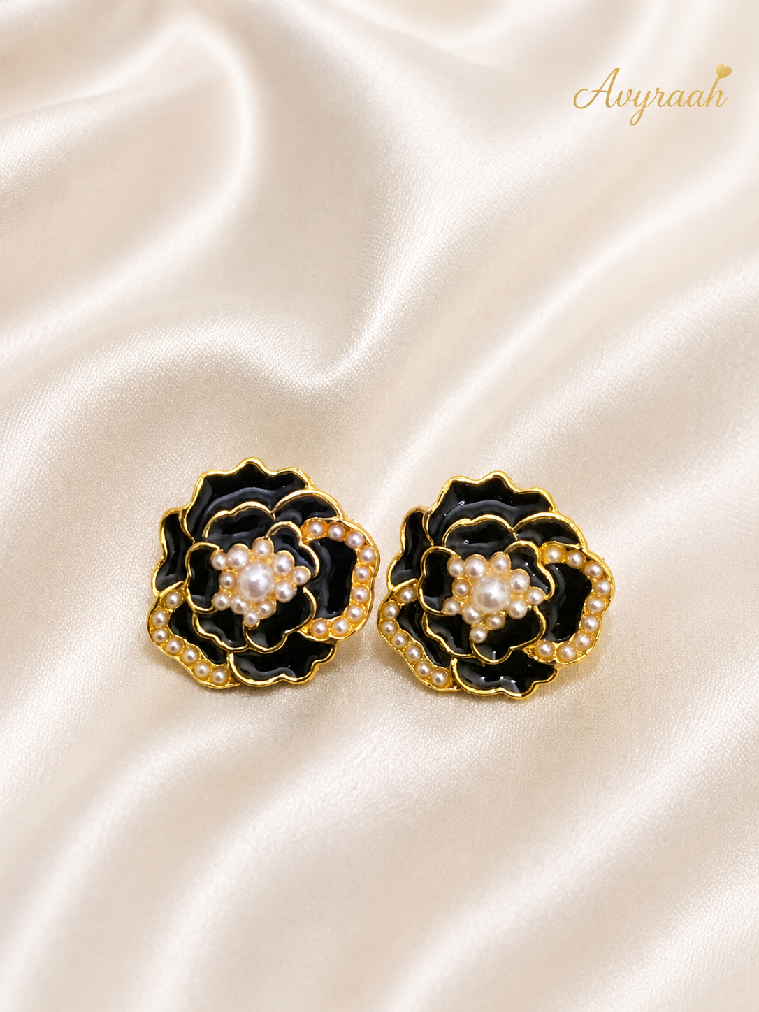 Black Pearl Rose Korean Earrings