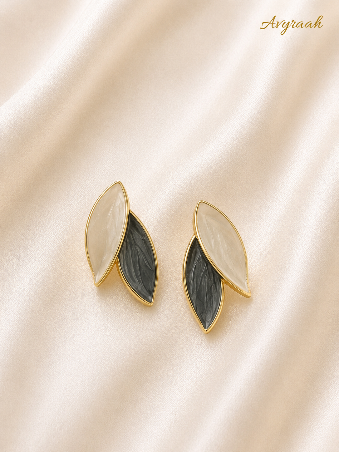 Black & Ivory Petal Korean Studs