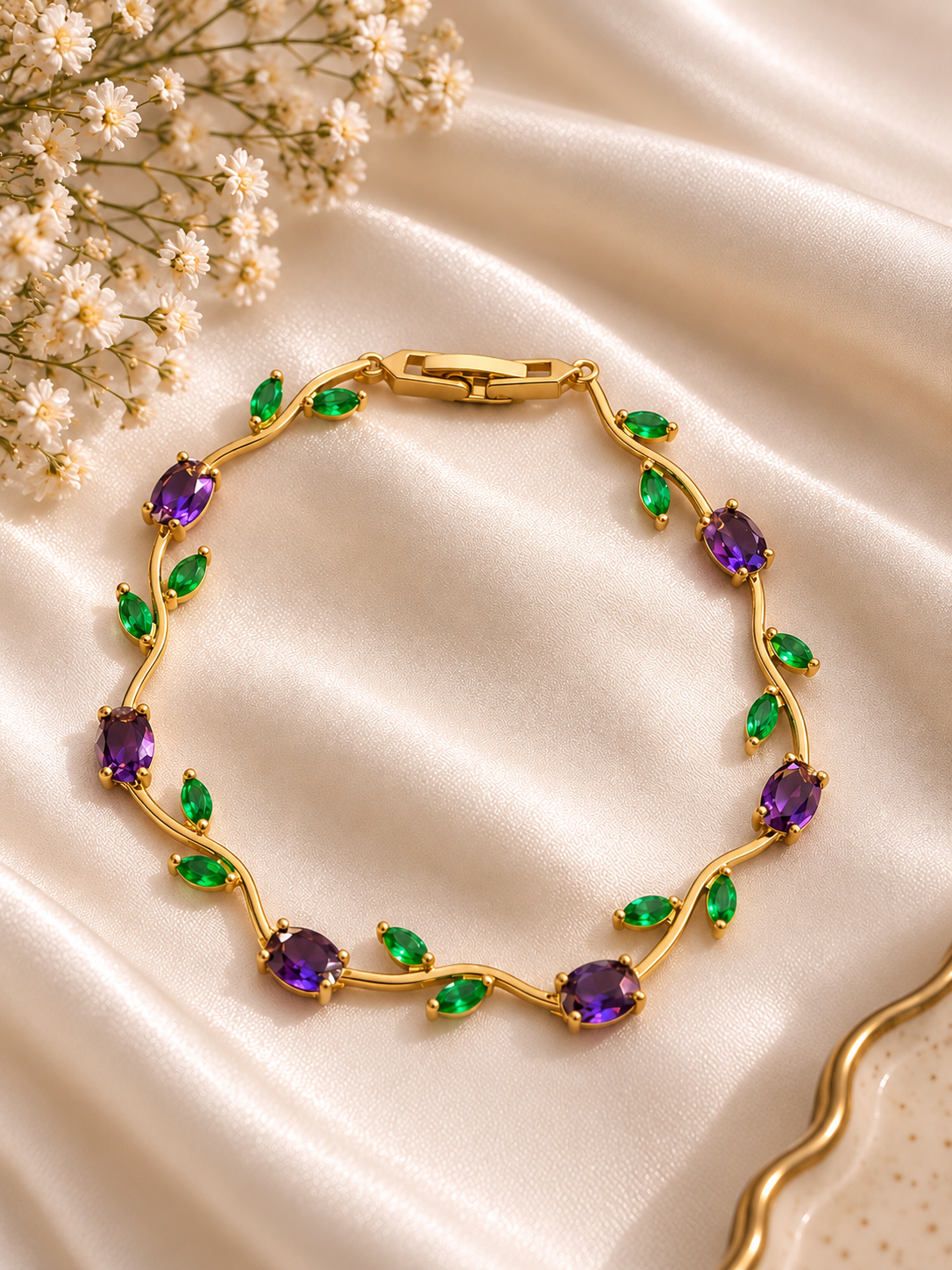 Amethyst Emerald Vine Tulip Necklace