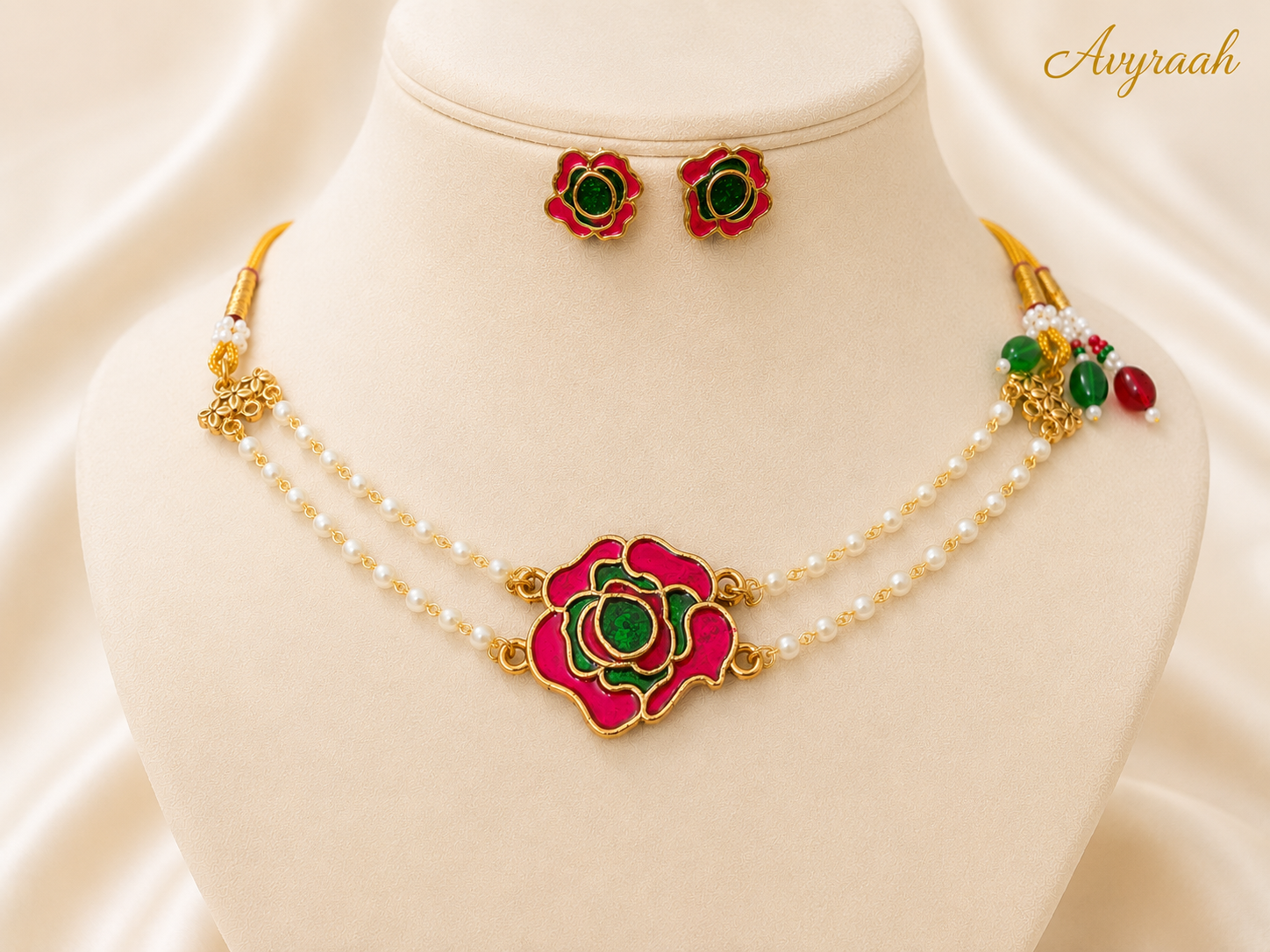 Rose Enamel Pearl Choker