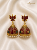 Red Enamel Lotus Jhumka