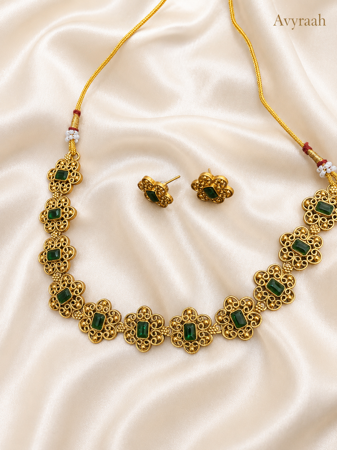 Emerald Floral Necklace Set