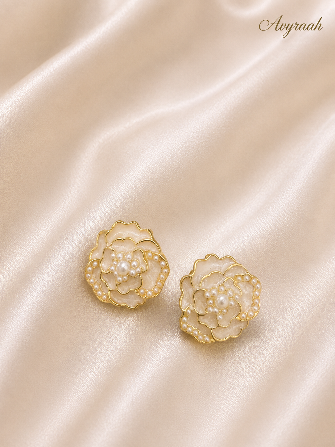 Ivory Rose Pearl Korean Earrings