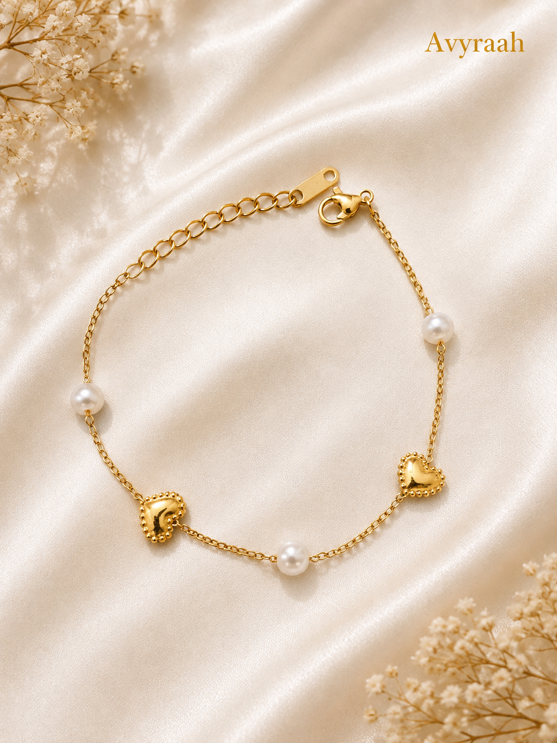 Pearl Heart Charm Bracelet