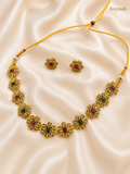 Ruby Emerald Floral Necklace Set