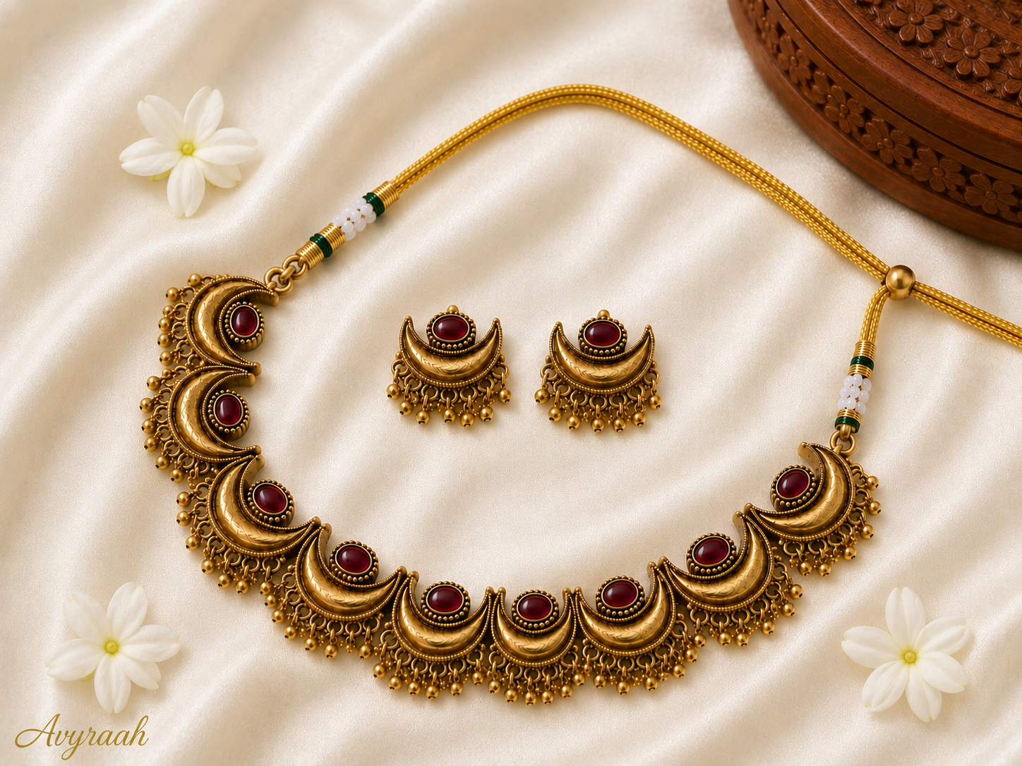 Ruby Half Moon Necklace Set